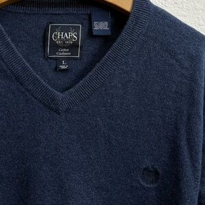 Chaps Cotton Cashmere Pullover V-Neck Dark Blue Sweater size large